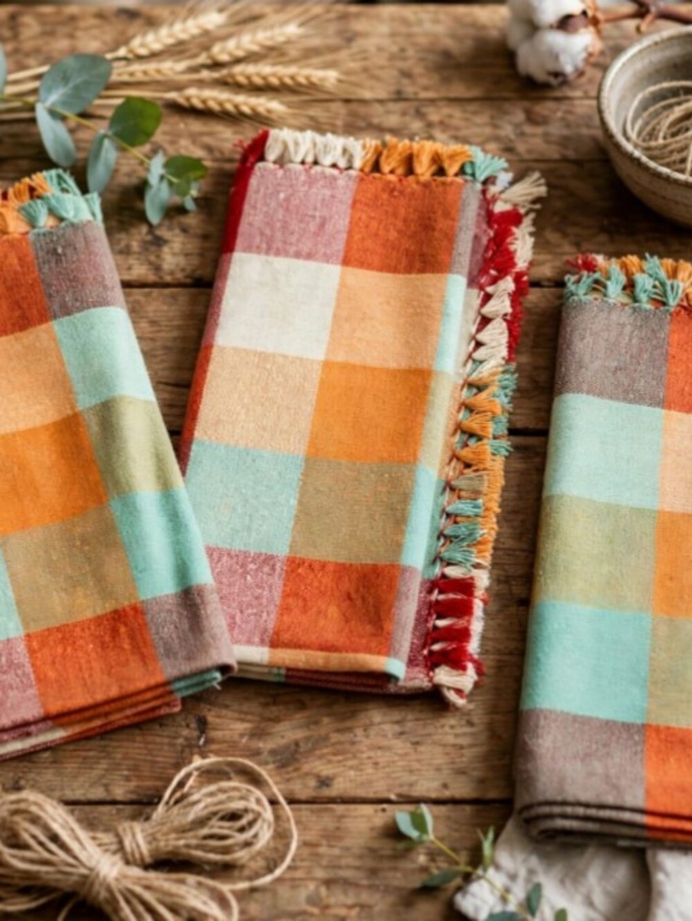 Vintage Park B. Smith Potpourri Block Tuscany Napkins Set of 6 Plaid NWT